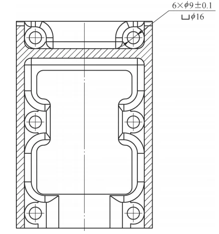 Fig. 1 Multiple reverse countersinks are present inside the deep cavity of the center frame product Fig. 1 Multiple reverse countersinks are present inside the deep cavity of the center frame product