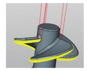 Figure 6 Semi finishing path of the trailing edge of the blade Figure 6 Semi finishing path of the trailing edge of the blade