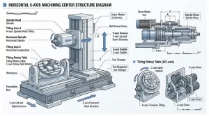 Fig 5 HORIZONTAL 5 AXIS MACHINING CENTER STRUCTURE DIAGRAM Fig 5 HORIZONTAL 5 AXIS MACHINING CENTER STRUCTURE DIAGRAM