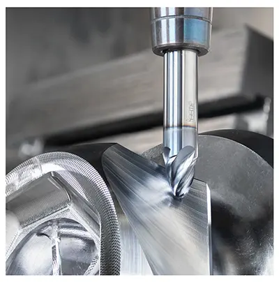 Figure 1 Solid carbide barrel shaped milling cutters are effective for machining curved shapes. Figure 1 Solid carbide barrel shaped milling cutters are effective for machining curved shapes.