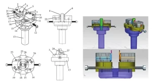 Figure 3 Design drawing and 3D model of the tool system. Figure 3 Design drawing and 3D model of the tool system.
