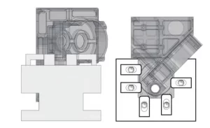 Figure 5 Schematic diagram of OP150 three axis clamping
